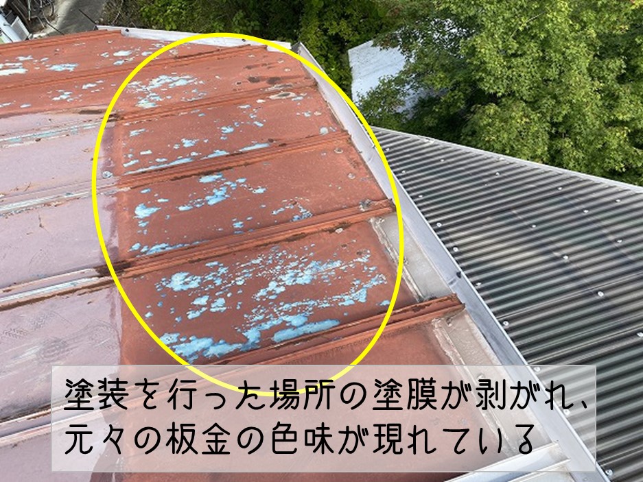 坂町　雨漏り　板金屋根調査 塗膜剥がれ